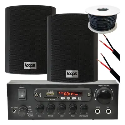 Outdoor Bluetooth Speaker Kit - 2x 4" 70W Black Speakers & Stereo Amp - Garden BBQ Parties