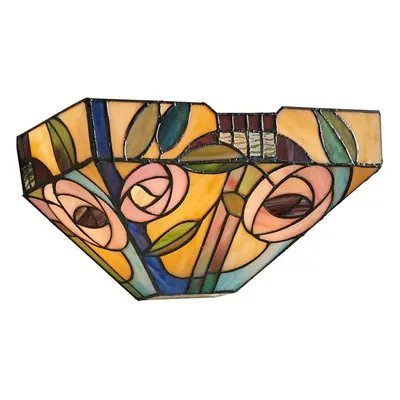 Tiffany Glass Wall Light Multi Colour Mackintosh Rose Shade Interior Sconce