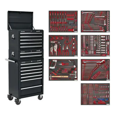 14 Drawer Topchest Mid Box & Rollcab Bundle with Piece Tool Kit - Black