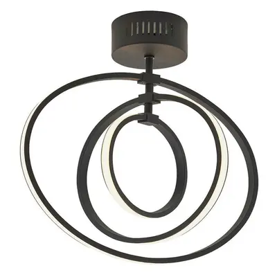 LED Semi Flush Ceiling Light 21W Warm White Matt Black Hoop Ring Feature Strip