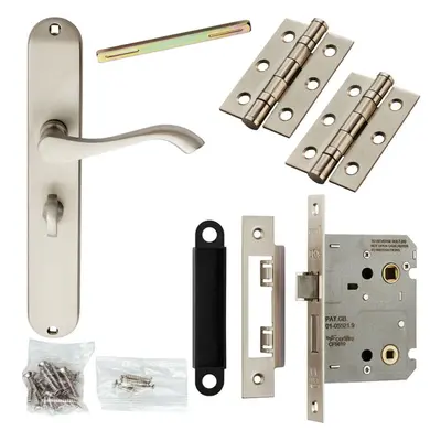 Door Handle & Bathroom Lock Pack Satin Chrome Scroll Round Tall Slim Backplate