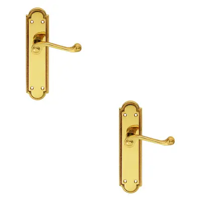 2x PAIR Reeded Scroll Lever on Shaped Latch Backplate x 49mm Polished Brass