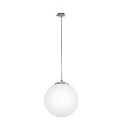 Pendant Light Colour Satin Nickel Shade White Glass Opal Matt Bulb E27 1x60W