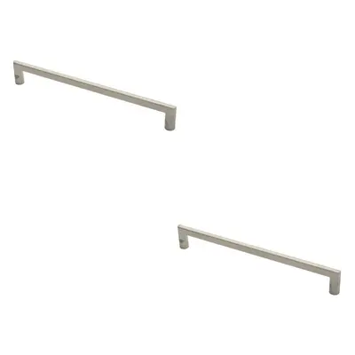 2x Flat D Bar Door Pull Handle x 15mm 350mm Fixing Centres Satin Steel