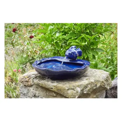 Smart Solar Powered Ceramic Fish Water Fountain Garden Feature Blue