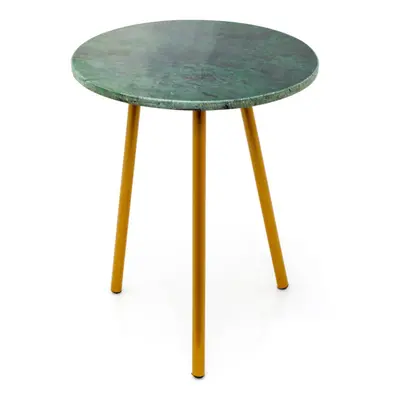 Green Marble Side Table | Round Green & Gold Accent End Table | Modern Marble Stone Tabletop - 3