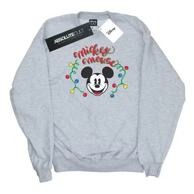 (M, Sports Grey) Disney Mens Mickey Mouse Christmas Light Bulbs Sweatshirt