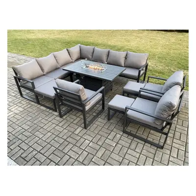 Fimous Aluminium Lounge Corner Sofa Outdoor Garden Furniture Sets Gas Fire Pit Dining Table Set 