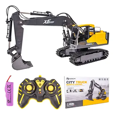 (Yellow) 1/16 Remote Control Excavator Channel RC Excavator Truck Toys 2.4Ghz Construction Vehic