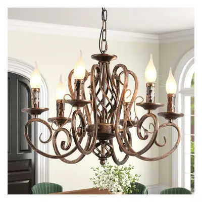 (6 Lights, Bronze) Chandelier Light Candle Wrought Iron Chandelier Rustic Farmhouse Pendant Ligh