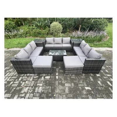 Fimous Outdoor Lounge Sofa Set Wicker PE Rattan Garden Furniture Set with Oblong Coffee Table Si