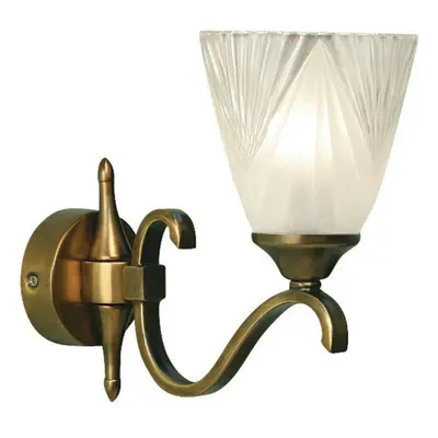 Luxury Traditional Single Wall Light Antique Brass Art Deco Glass Shade Dimmable