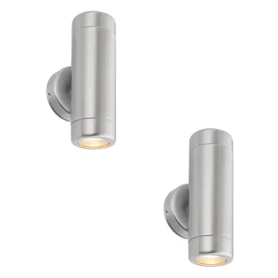 2 PACK Up & Down Twin Outdoor Wall Light - x 7W LED GU10 - Stainless Steel