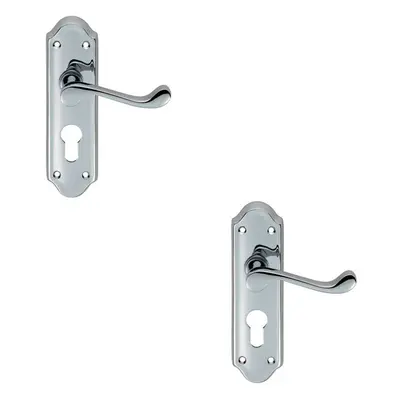 2x PAIR Victorian Upturned Lever on Euro Lock Backplate x 47mm Chrome