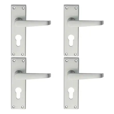 4x PAIR Straight Victorian Handle on Euro Lock Backplate x 43mm Satin Chrome