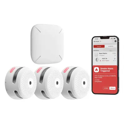 (3 Smoke Alarms & Base Station, 2.4 GHz Wi-Fi Connection via Base Station) Wi-Fi Smoke Alarms fo