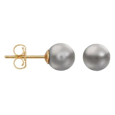 Jewelco London Ladies 9ct Yellow Gold Grey Round Akoya Cultured Pearl Full Moon Stud Earrings 7m