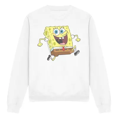 (L, White) SpongeBob SquarePants Unisex Adult Happy Running Sweatshirt