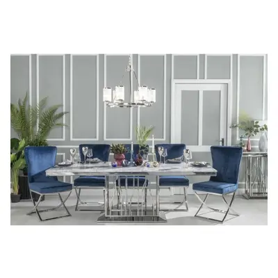 Grey Faux Marble and Chrome Seater Rectangular Dining Table -220cm