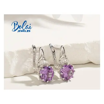 (purple, M) Sterling Silver Clasp Earring Round 8mm Created Color Change Alexandrite Gemstone Fi