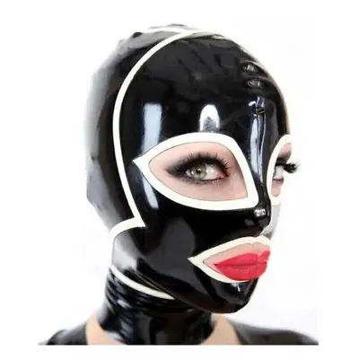 (S) NEW Black Latex Gummi Rubber Hood/Mask with Zip Fetish Catsuit Party Costume UK