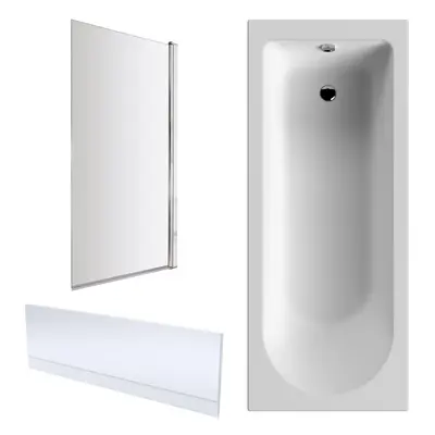 1700mm -Shower Bath Single End Round Tub Bundle - Front Panel & Square Bath Screen