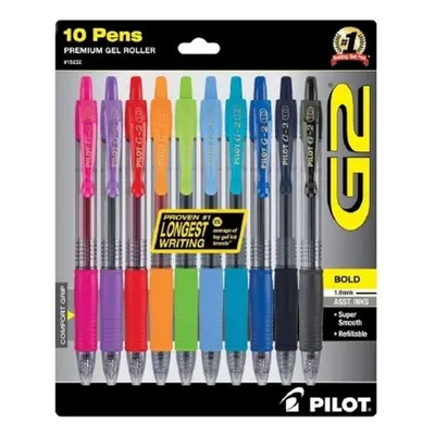 Pilot G2 Premium Retractable Gel-Ink Rolling Ball Pens Bold (1.0 mm) Assorted 10/Pk (15232)