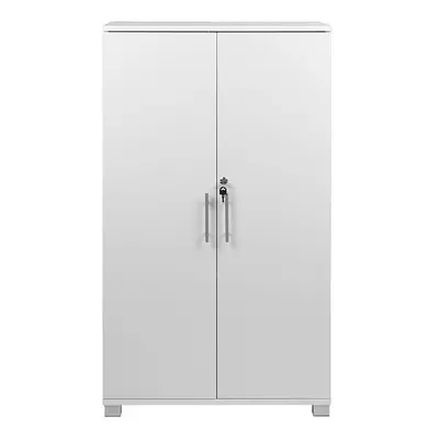 White wooden Filing cabinet with shelves - Door Lockable Filing Cabinet - Tall Office Storage Cu