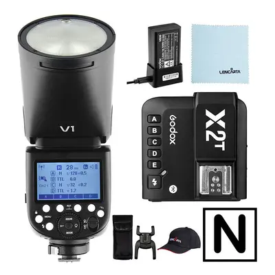 Godox Flash Strobe V1-Nikon Camera Speedlite Round Head with X2T Wireless Transmitter