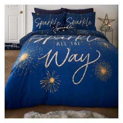 Catherine Lansfield Christmas Sparkle Reversible King Duvet Cover Set with Pillowcases, Navy Blu