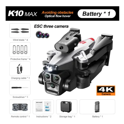 (Silver 1battery) K10 Max RC Dron HD 4K Plane Camera Helicopter Obstacle Avoidance Wifi FPV Quad