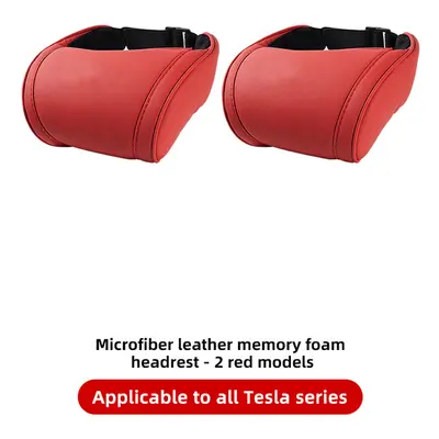 (2PCS Red) Seat Headrest Travel Rest Neck Pillow PU Leather Neck Pillow Memory Foam