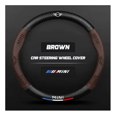 (O Brown) Carbon Fiber Auto Steering Wheel Cover for Mini One JCW Countryman Cooper