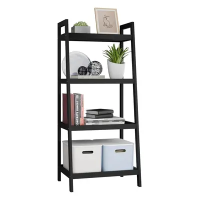 (Black) Bamboo Bookshelf, Bathroom Storage Rack Organizer, Plant Flower Display Stand Floor Stan