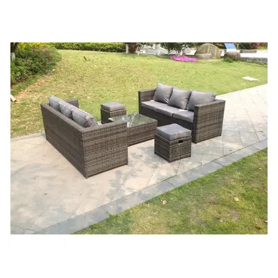 Fimous Rattan Garden Outdoor Sofa Set Patio Small Footstools Seater