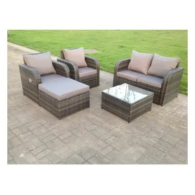 Fimous Seater Rattan Garden Furniture Loveseat Reclining Sofa Chair