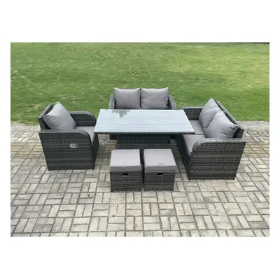 Fimous Wicker PE Rattan Furniture Garden Dining Set Outdoor Height Adjustable Rising lifting Tab