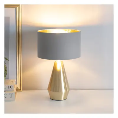 ValueLights Jax Grey with Gold Lamp Shade Gold Touch Table Lamp & Bulb