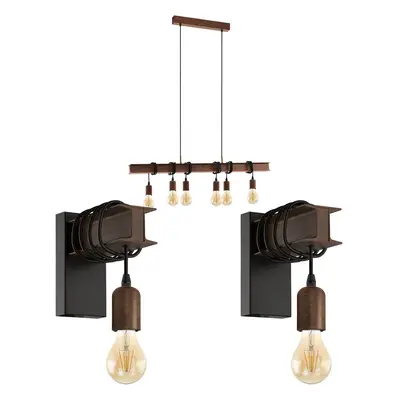 Multi Bulb Ceiling Pendant Light & 2x Matching Wall Lights Industrial Metal Beam