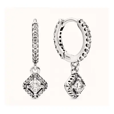 Pandora Timeless Women's Sterling Silver Square Sparkle Cubic Zirconia Hoop Earrings