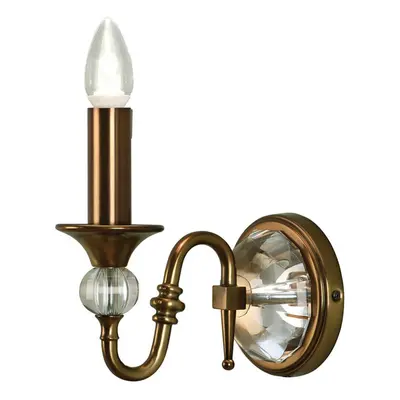 Diana Luxury Single Curved Traditional Wall Light Antique Brass Crystal Candle