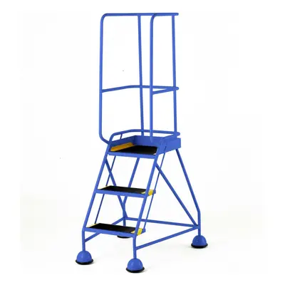 3 Tread Mobile Warehouse Steps & Guardrail BLUE 1.7m Portable Safety Stairs