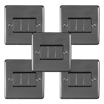 5 PACK Gang Metal Triple Light Switch BLACK NICKEL Way 10A Black Trim