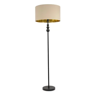 ValueLights Marissa Beige & Gold Shade with Black Stacked Floor Lamp