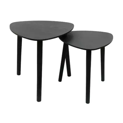 Set Of Black Wooden Nesting Side Tables | 2-piece Tripod Design Living Room Accent End Tables | 