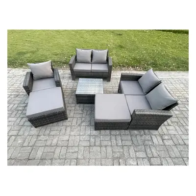 Fimous Seater Rattan Outdoor Garden Furniture Sofa Set Table & Chairs with Big Footstool Dark Gr