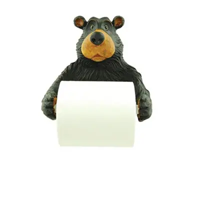 WD Willie Black Bear Holding Roll of Toilet Tissue Wall Mounted Toilet Paper Holder Rack