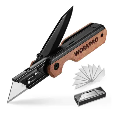 (With 10PC Blades) WORKPRO Multifunction Folding Knife Portable Pocket Knife Electrician Utility