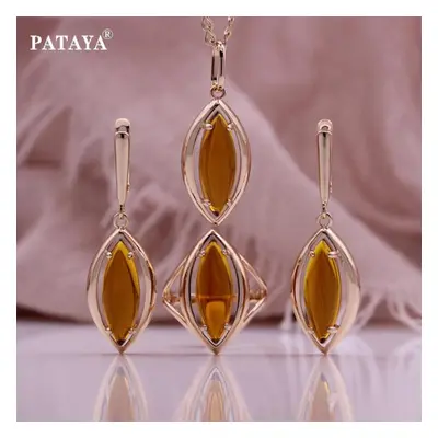 (9) Pataya Rose Gold Color Horse&apos;s Eye Shope Amber Color Artificial Zircon Exquisite Set