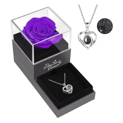 (purple) Red Real Rose With I Love You Necklace Rose Gifts Mom Wife Girlfriend Her On Anniversar